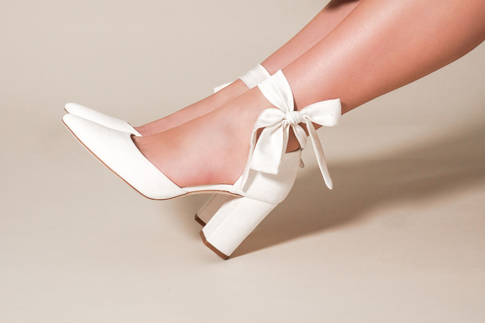 Emmy London bridal ankle bow shoes