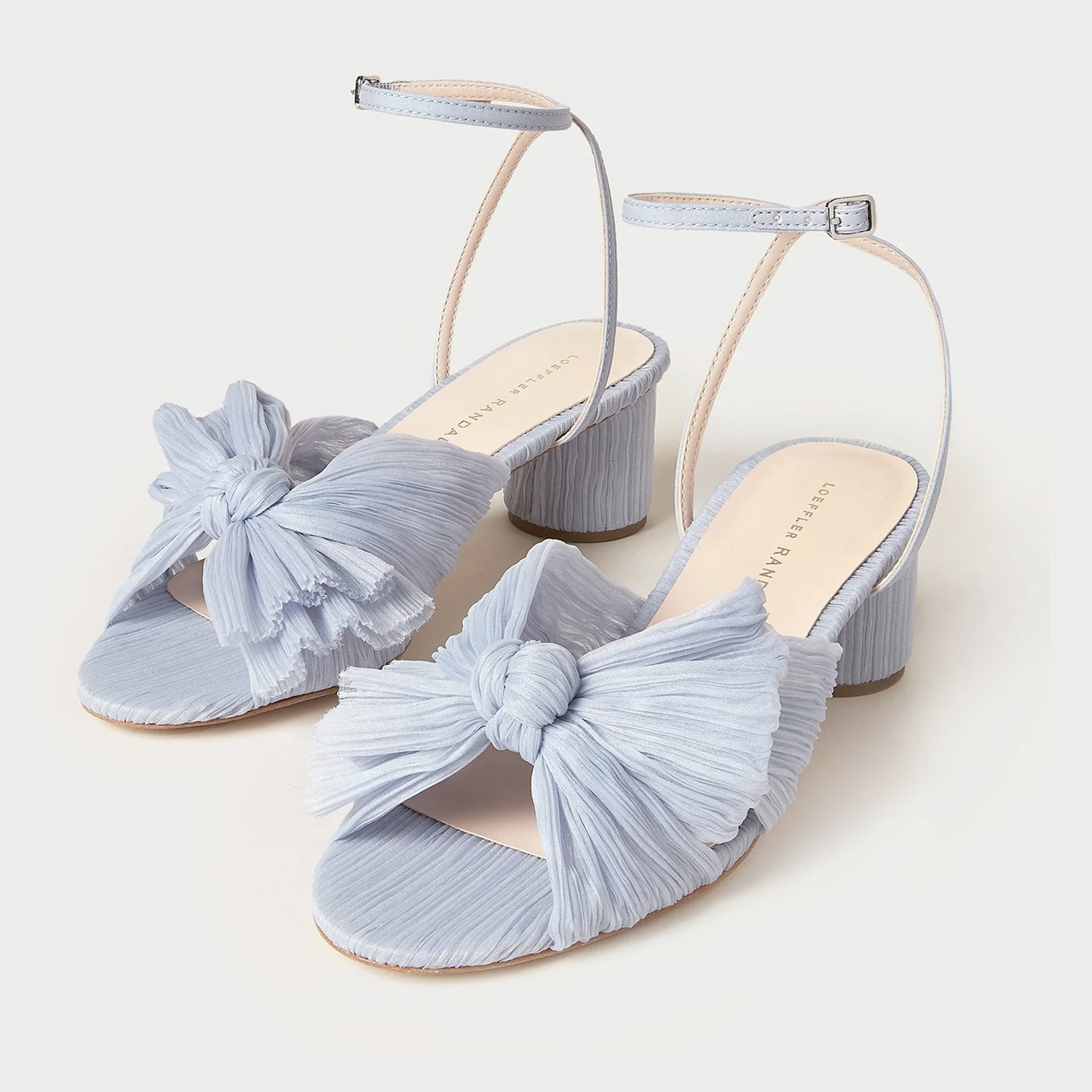 Loeffler Randall Pale Blue vegan wedding shoes Dahlia Blue Pleated Bow Heel