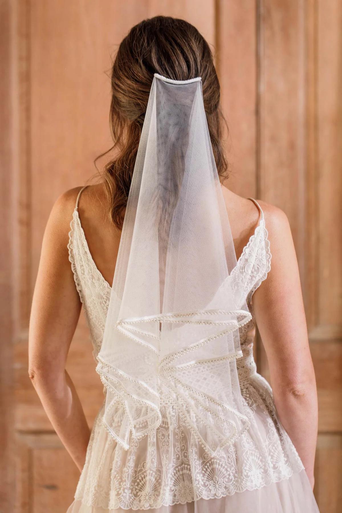Pearl Edge Wedding Veil In Elbow Length - 'Connie'